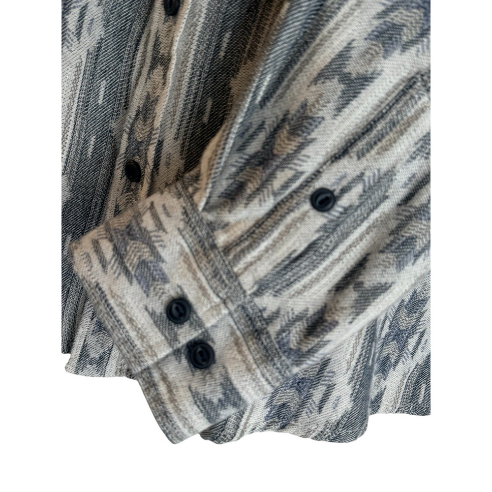 Sun + Stone Men Flannel Shirt L Aztec Southwest Tribal Gray Cotton Western Ranch - Picture 6 of 10